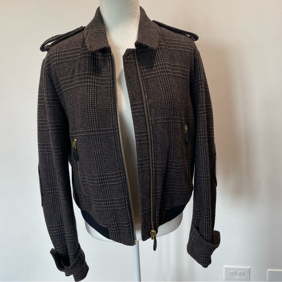 Burberry Brit Wool Blend Glen Check Bomber Jacket Authentic Women’s Size 14 - Picture 2 of 12